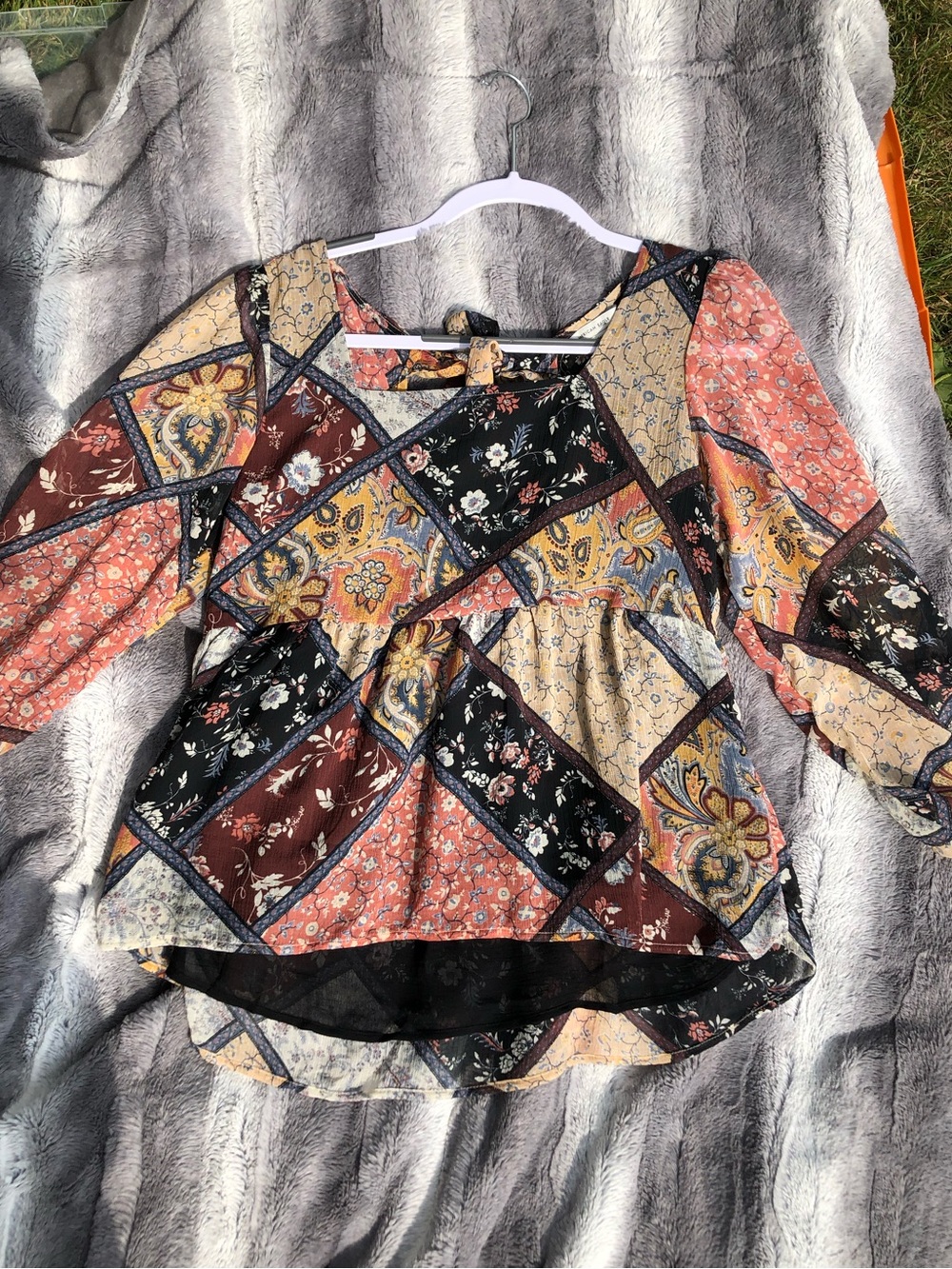 American Eagle Outfitters Patchwork Floral/Paisley Peasant Top